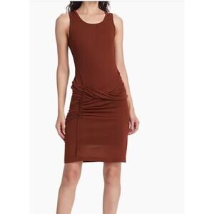 Helmut Lang Women's Mix Media Draped Minidress NWT 345 Paprika Brown XXS XS